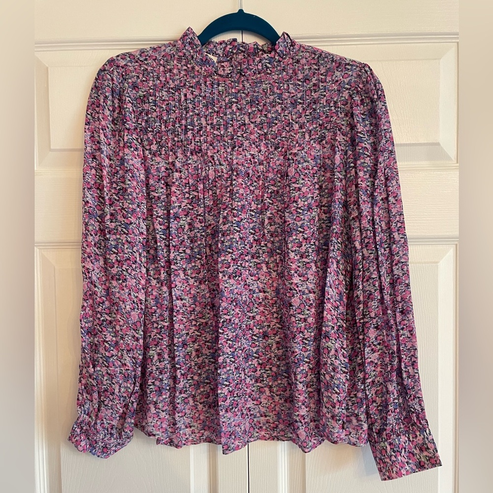 Scotch & Soda In Bloom Purple-Pink Floral Pleated Long Sleeve Viscose Blouse
